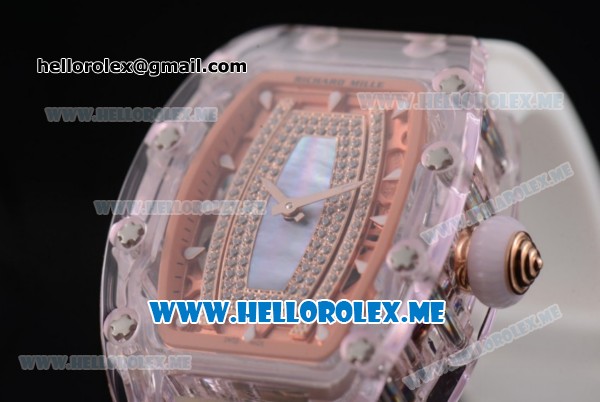 Richard Mille RM 07-02 Miyota 9015 Automatic Pink Sapphire Case with White Rubber Strap and Blue MOP Dial White Markers - Click Image to Close